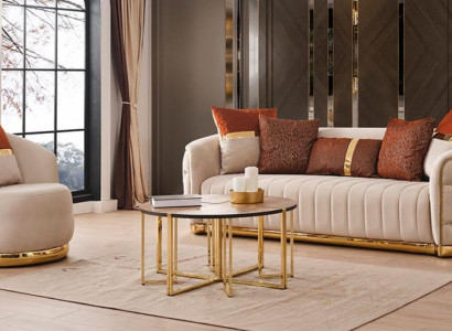 Set 2 pieces Living room Sofa set Three-seater Sofa Couch Modern Armchair Textile
